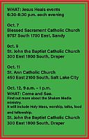 Three healing Masses to be offered in Salt Lake area