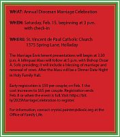 Marriage event will include presentations, Mass with Bishop Solis, dinner date night