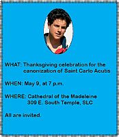 Mass celebrating St. Carlo Acutis will be May 9