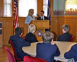 First Lady Mary Kay Huntsman prepares Choir School ambassadors