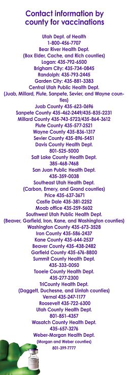 Contact information by county for vaccinations
