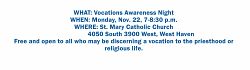 National Vocation Awareness Week: Parish to host Vocations Awareness Night