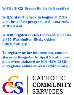 Catholic Community Services of Northern Utah to host annual Dream Builder's Breakfast