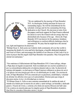 Bishop Solis statement on the death of Pope emeritus Benedict