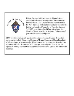 Diocesan Memorial Masses for Pope Benedict XVI