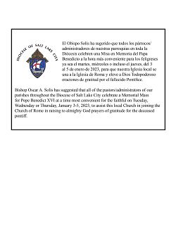 Misas en Memoria del Papa Benedicto