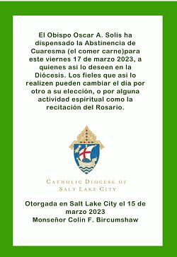 El Obispo Oscar A. Solis ha dispensado la Abstinencia de Cuaresma para 17 de marzo