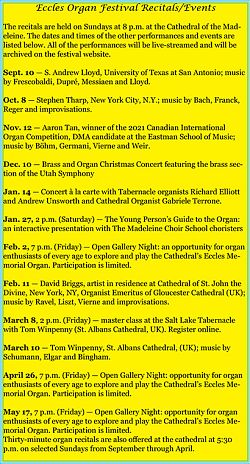 Organ festival anniversary to include special events: Eccles Organ Festival Recitals/Events