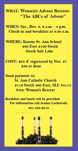 Women�s retreat at St. Ann Parish will explore �The ABCs of Advent� to help prepare for Christmas
