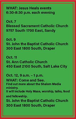 Three healing Masses to be offered in Salt Lake area